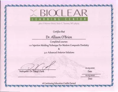 bioclear certified certificate advanced anterior