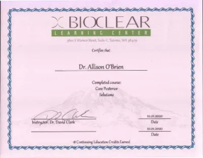 bioclear dentist certified certificate core posterior